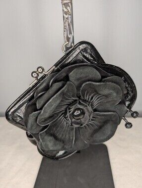 Brighton Rosalie Black 3D Flower Kiss Lock Bag